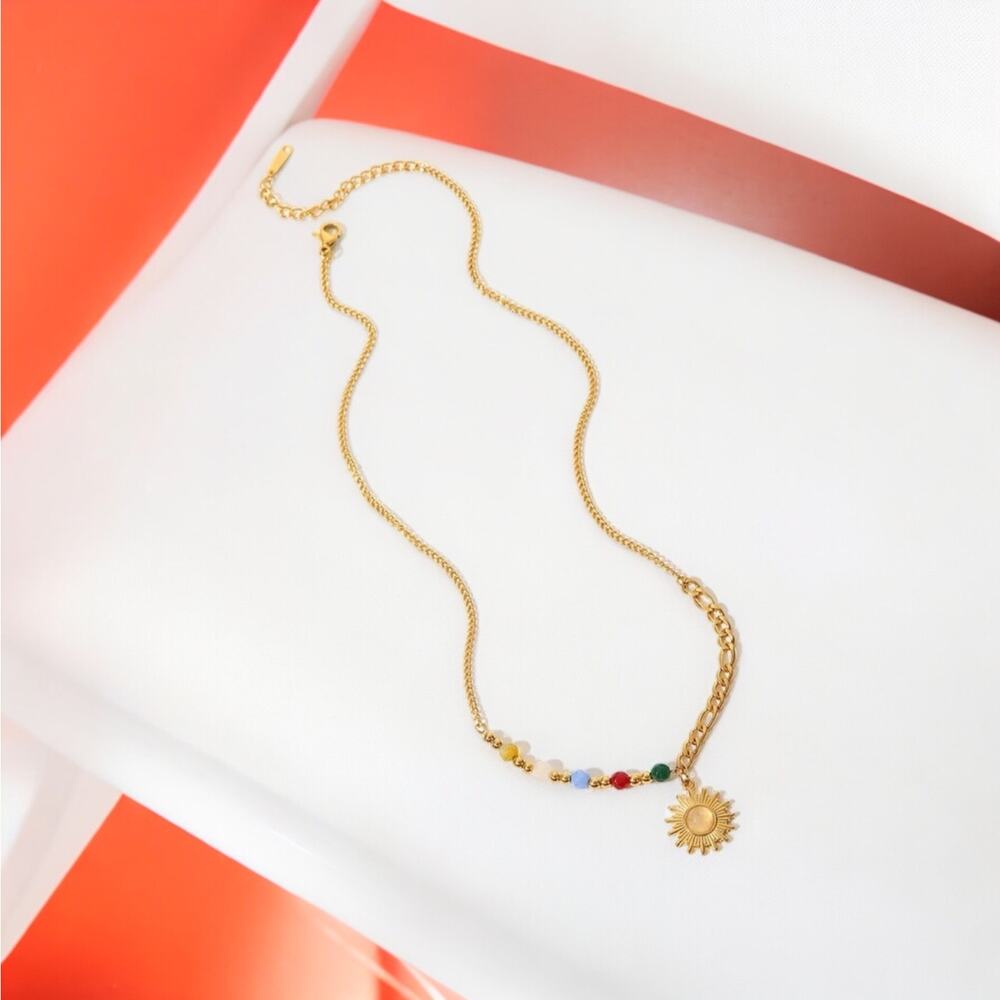 NEW 18K yellow gold plated beaded sun BoHo chain necklace jewelry B20B - Picture 4 of 7